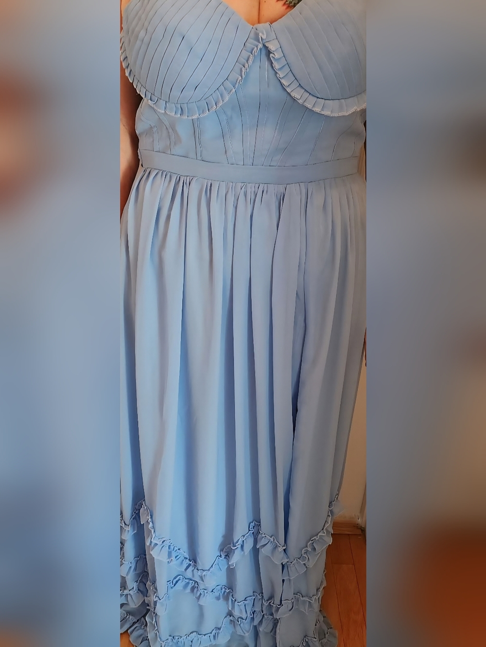 Light Blue Ruffle-Trim Prom Dress - Picture 2 of 7